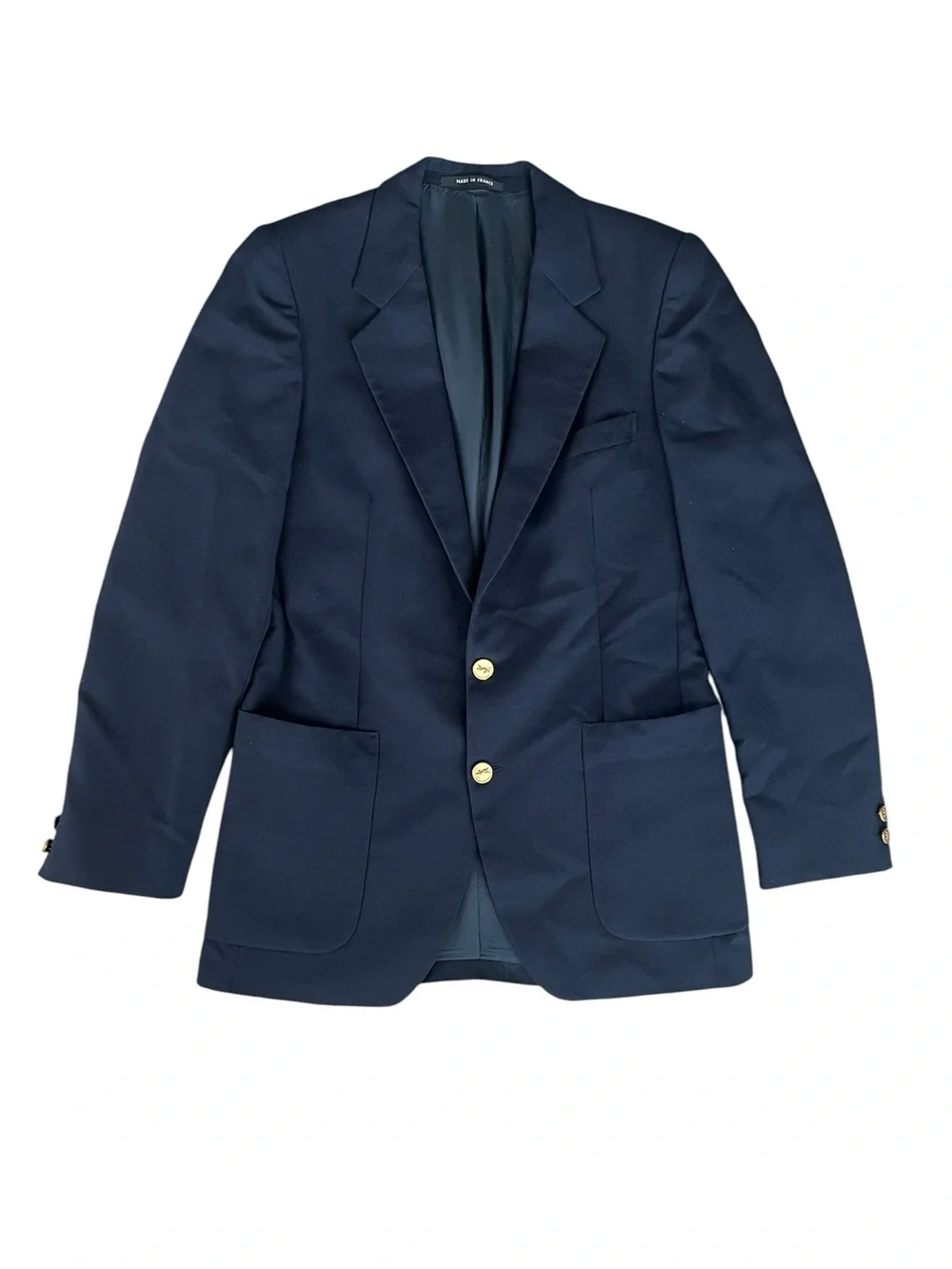 Yves Saint Laurent Men’s Navy Vintage 90s Two Button Gold Logo Blazer Sportscoat